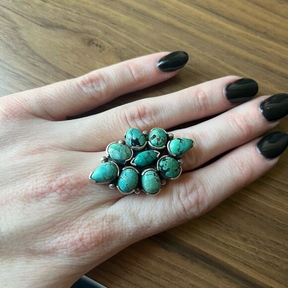Vintage Huge Blue Multi Stone Turquoise Statement 925 Sterling silver ring BOHO - Picture 8 of 11